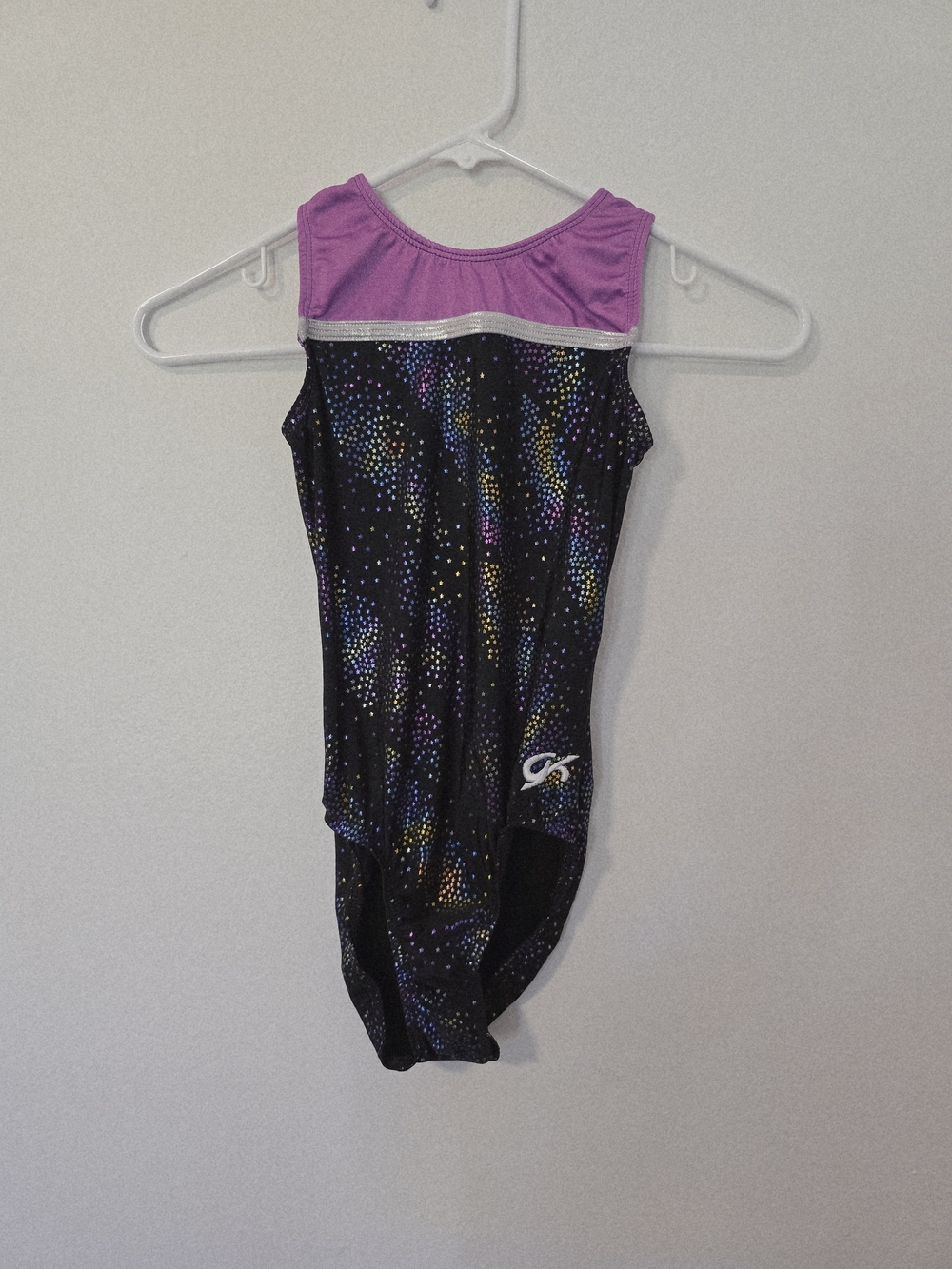 GK Gymnastics or Dance Leotard Purple/Black Mukti-Colored Sparkling Stars AXS